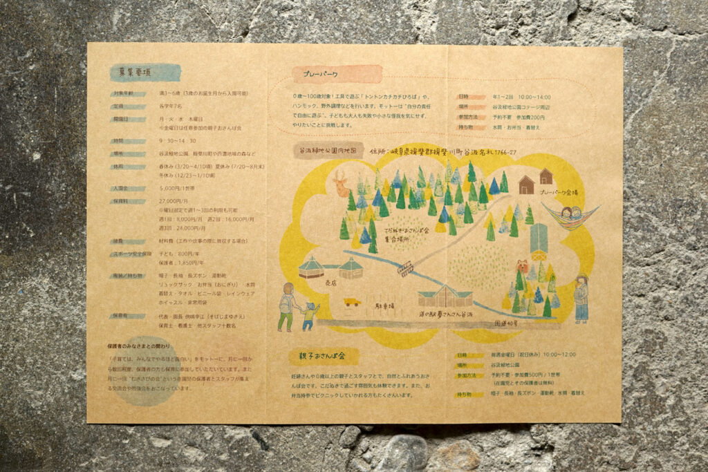 いび森のようちえんこだぬき入園案内　中面